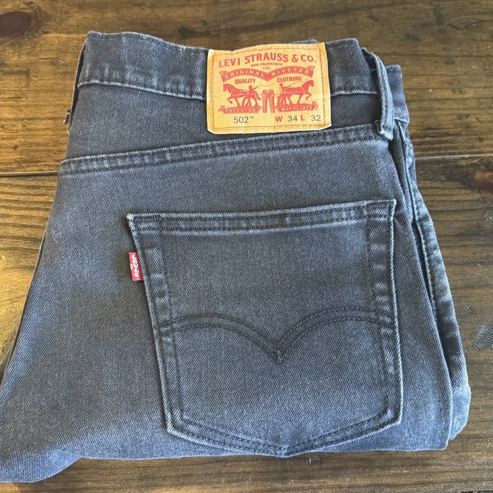 Levi's 502 Men's Jeans 34x32 Black Gray Wash Taper Fit Denim - Picture 11 of 11